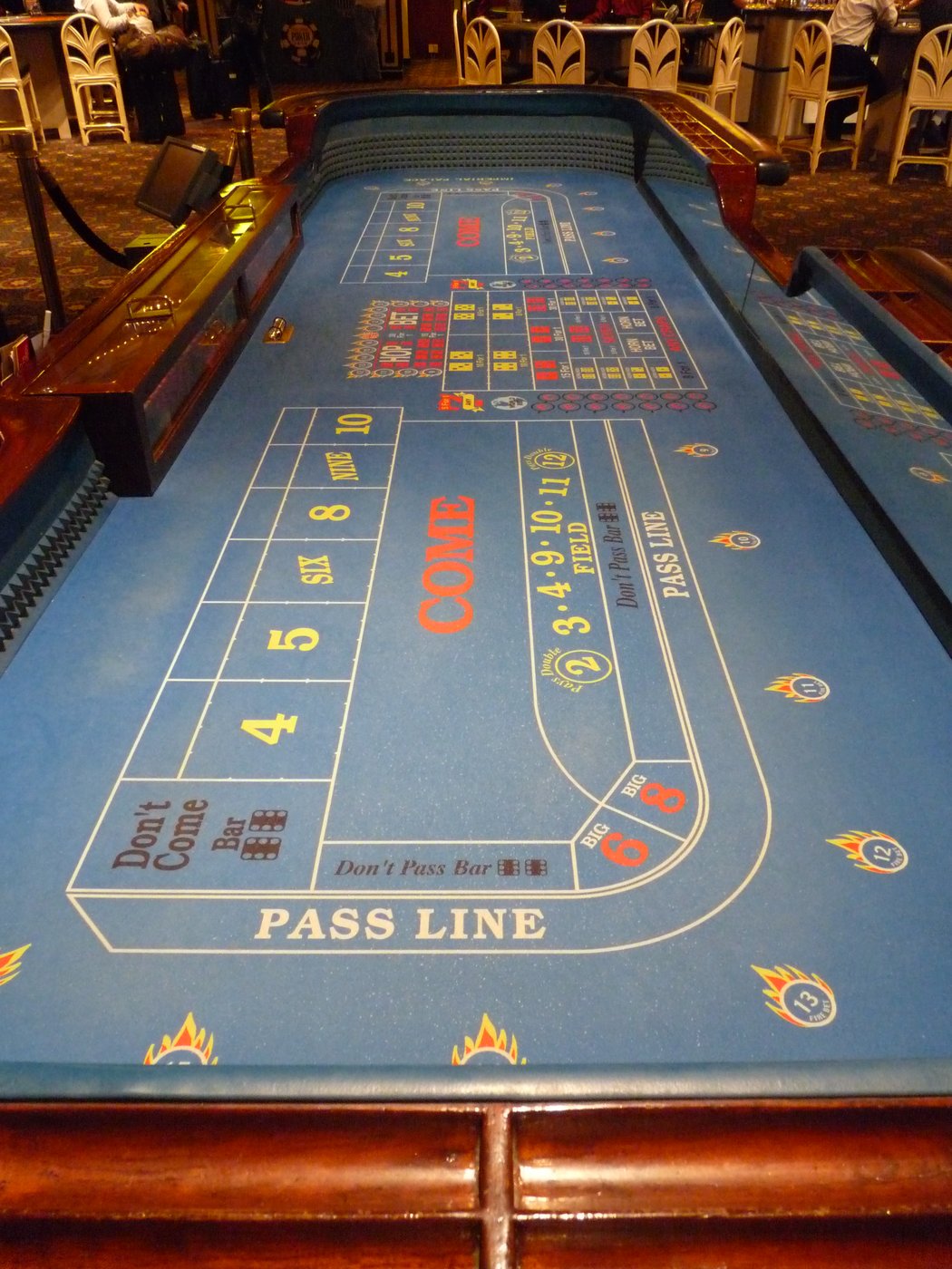 A real photo of an active craps table with chips in play at the former Imperial Palace, now The Linq, in Las Vegas