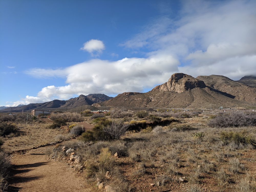 The Franklin Mountains rising above scrub desert on the edge of El Paso, Texas