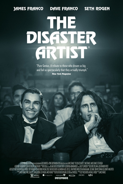 Official theatrical poster for The Disaster Artist, directed by and starring James Franco as Tommy Wiseau, sourced from Wikipedia