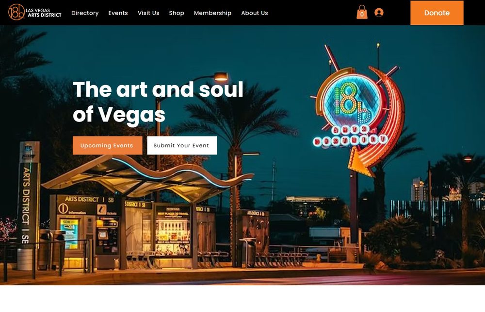18b The Las Vegas Arts District's own homepage, reading 'The art and soul of Vegas' with a list of upcoming events in the district