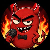 LilQuizmo's TikTok profile avatar, an illustrated red devil character holding a microphone in front of flames