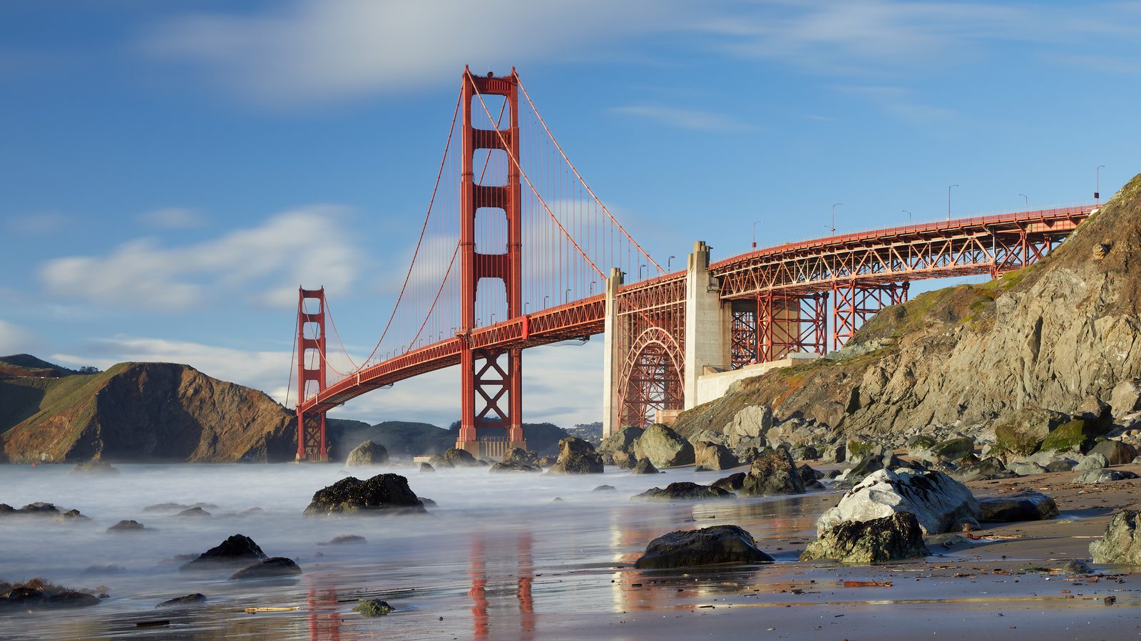 The Golden Gate Bridge as seen from Marshall's Beach in San Francisco, California