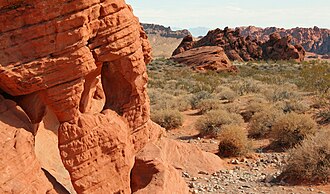 Vivid red Aztec sandstone rock formations at Valley of Fire State Park, Nevada